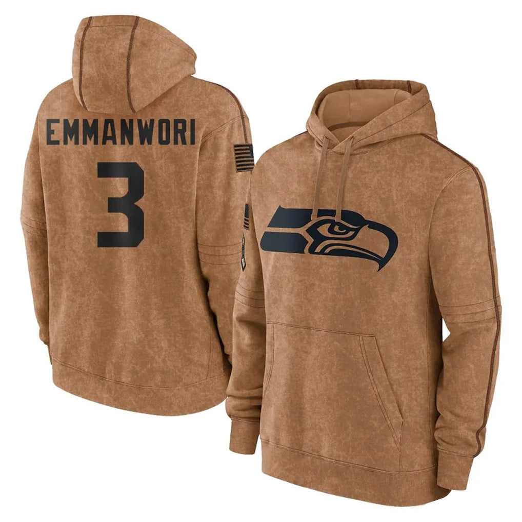Pouc S.Seahawks #3 Nick Emmanwori Player Brown Limited Salute to Service Pullover Hoodies Game Stitched Jerseys