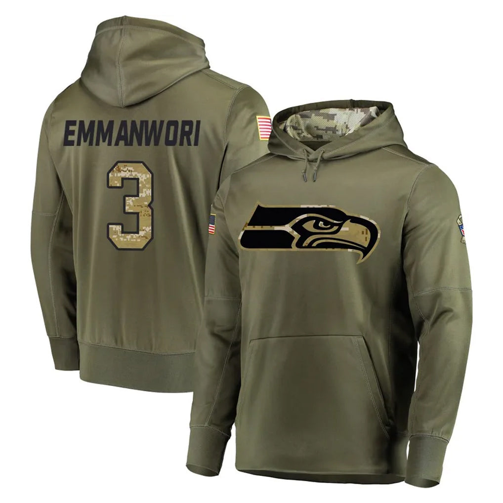 Pouc S.Seahawks #3 Nick Emmanwori Player Olive Salute to Service Pullover Hoodie Home Game Stitched Jerseys