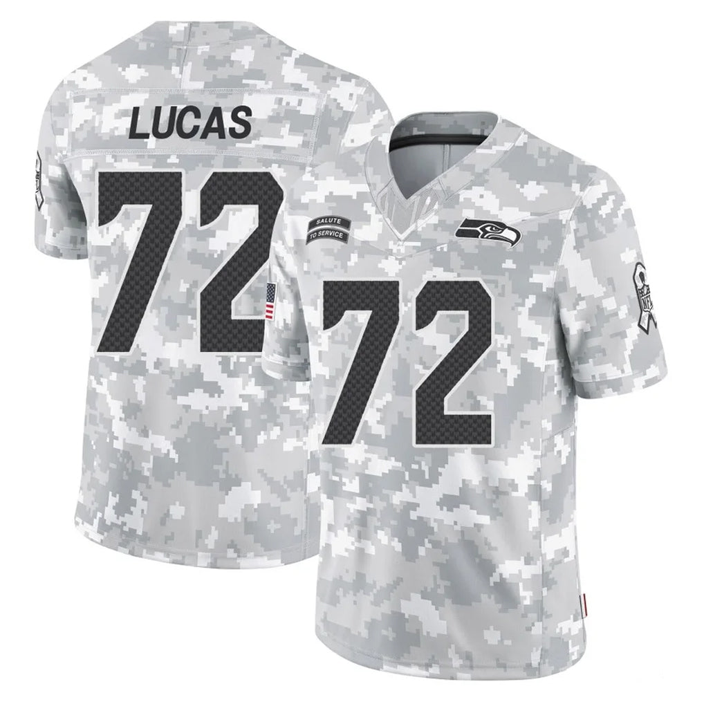 Pouc S.Seahawks #72 Abraham Lucas Player Arctic Camo Limited Salute To Service Home Game Stitched Jerseys