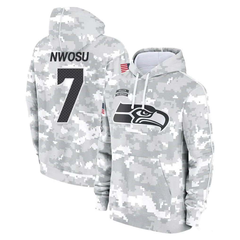 Pouc S.Seahawks #7 Uchenna Nwosu Player Arctic Camo Limited Salute to Service Pullover Hoodies Game Stitched Jerseys