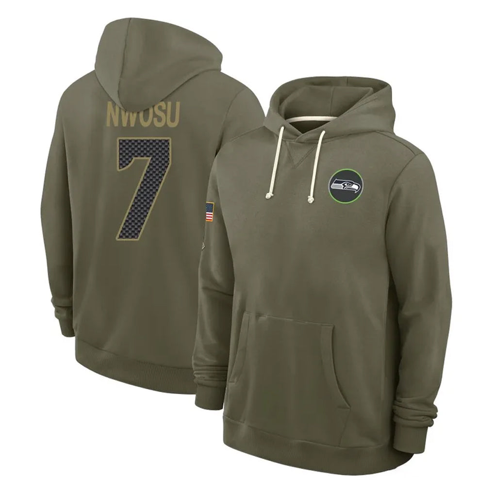 Pouc S.Seahawks #7 Uchenna Nwosu Player Olive Salute to Service Pullover Hoodies Limited Stitched Jerseys