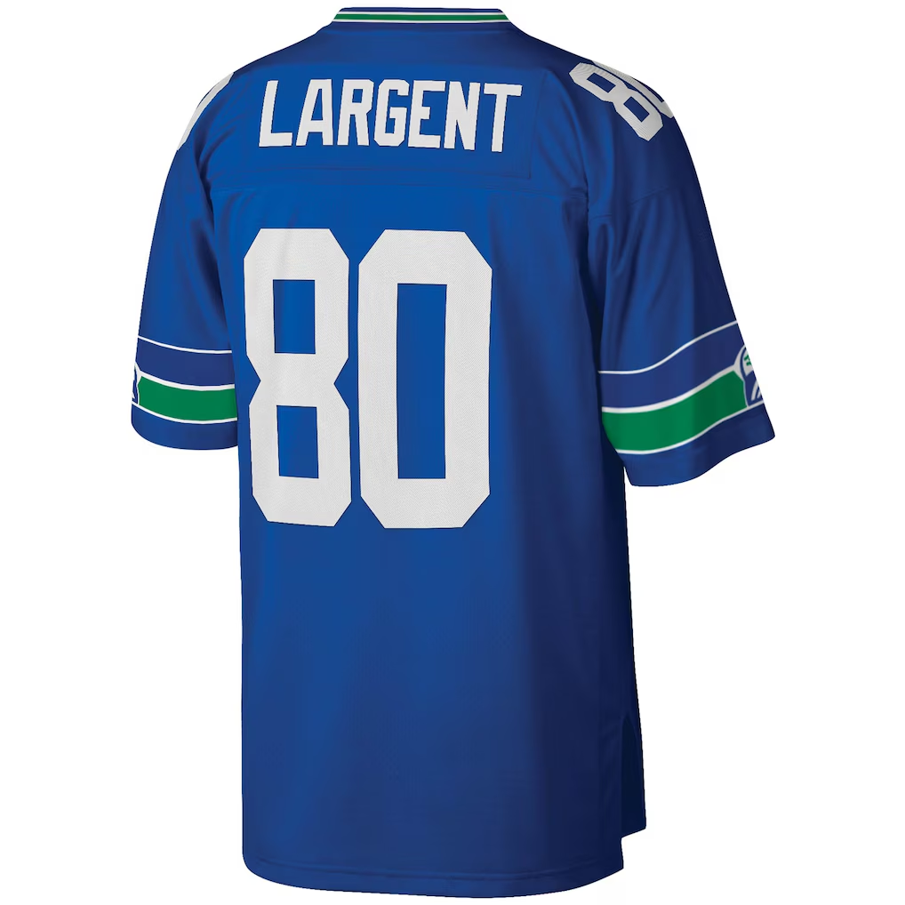 Pouc S.Seahawks #80 Steve Largent Mitchell & Ness Royal Legacy Replica Stitched Puhic Jersey