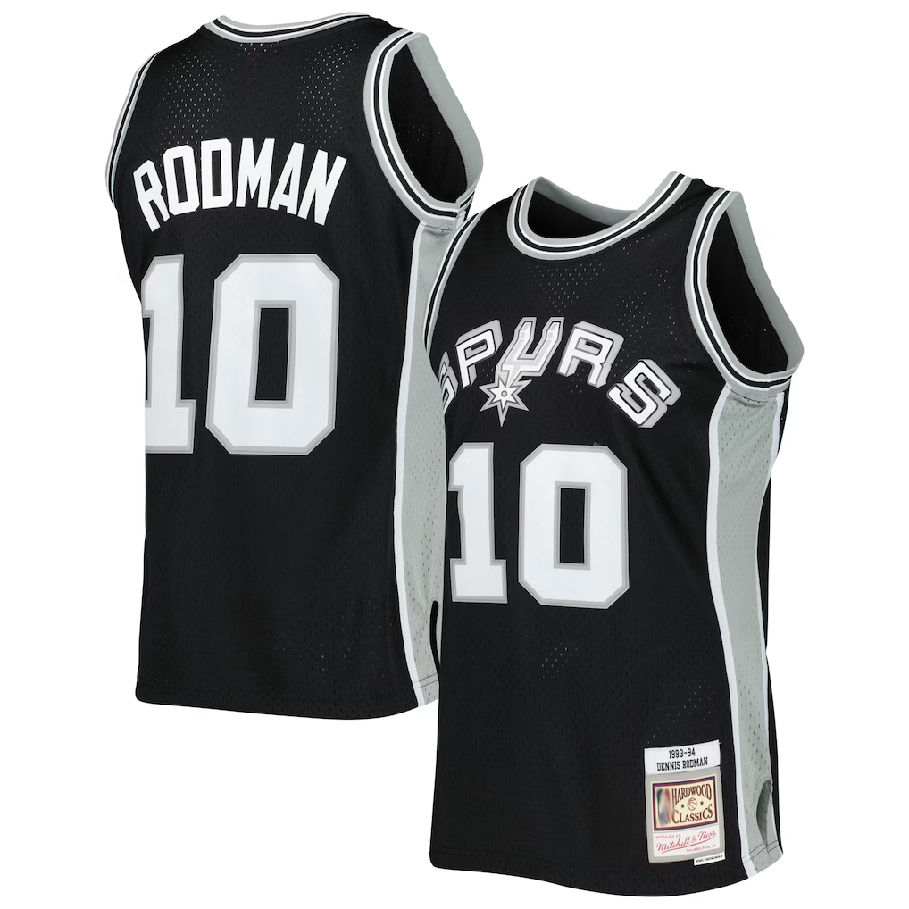 Pouc SA.Spurs #10 Dennis Rodman Mitchell & Ness Black 1993-1994 Hardwood Classics Swingman Jerseys