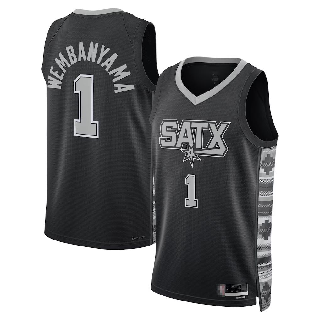 Pouc SA.Spurs #1 Victor Wembanyama Black Swingman Jerseys - Statement Edition