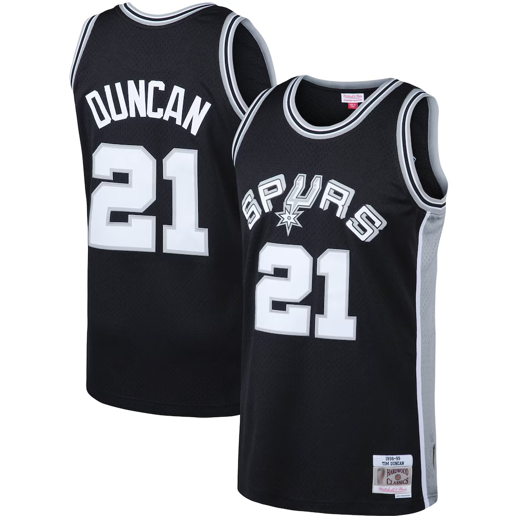 Pouc SA.Spurs #21 Tim Duncan Mitchell & Ness Black 1998-1999 Big & Tall Hardwood Classics Swingman Jerseys