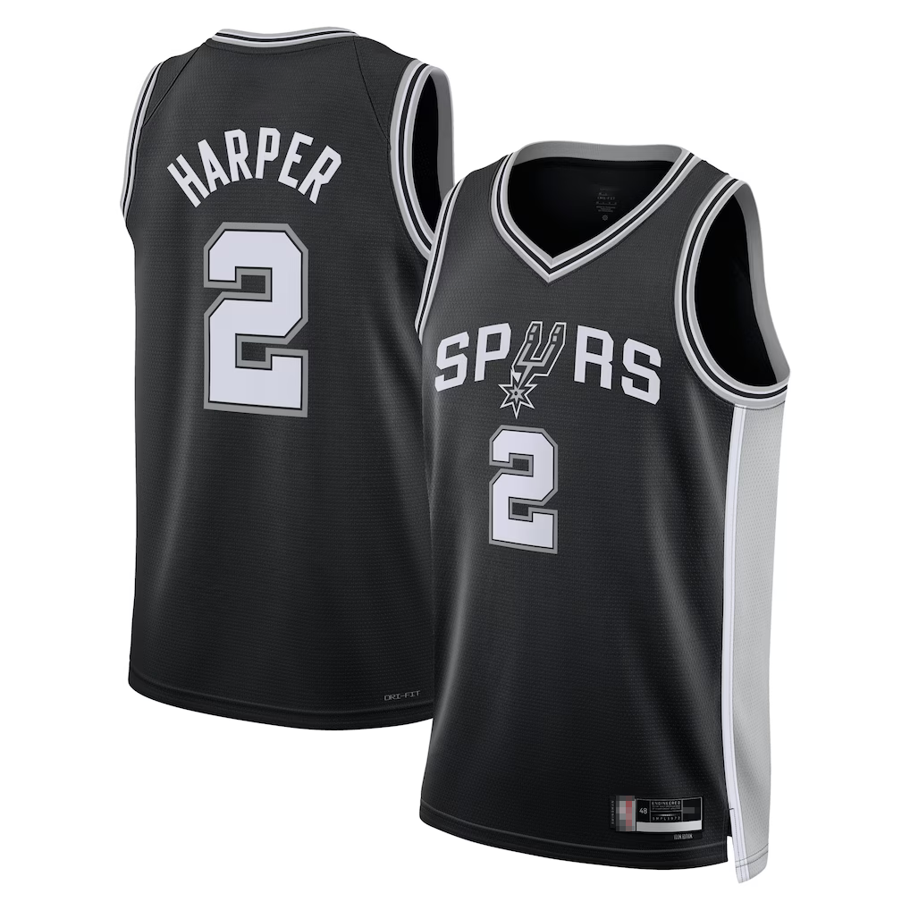 Pouc SA.Spurs #2Dylan Harper Black 2025 NBA Draft First Round Pick Swingman Jerseys - Icon Edition