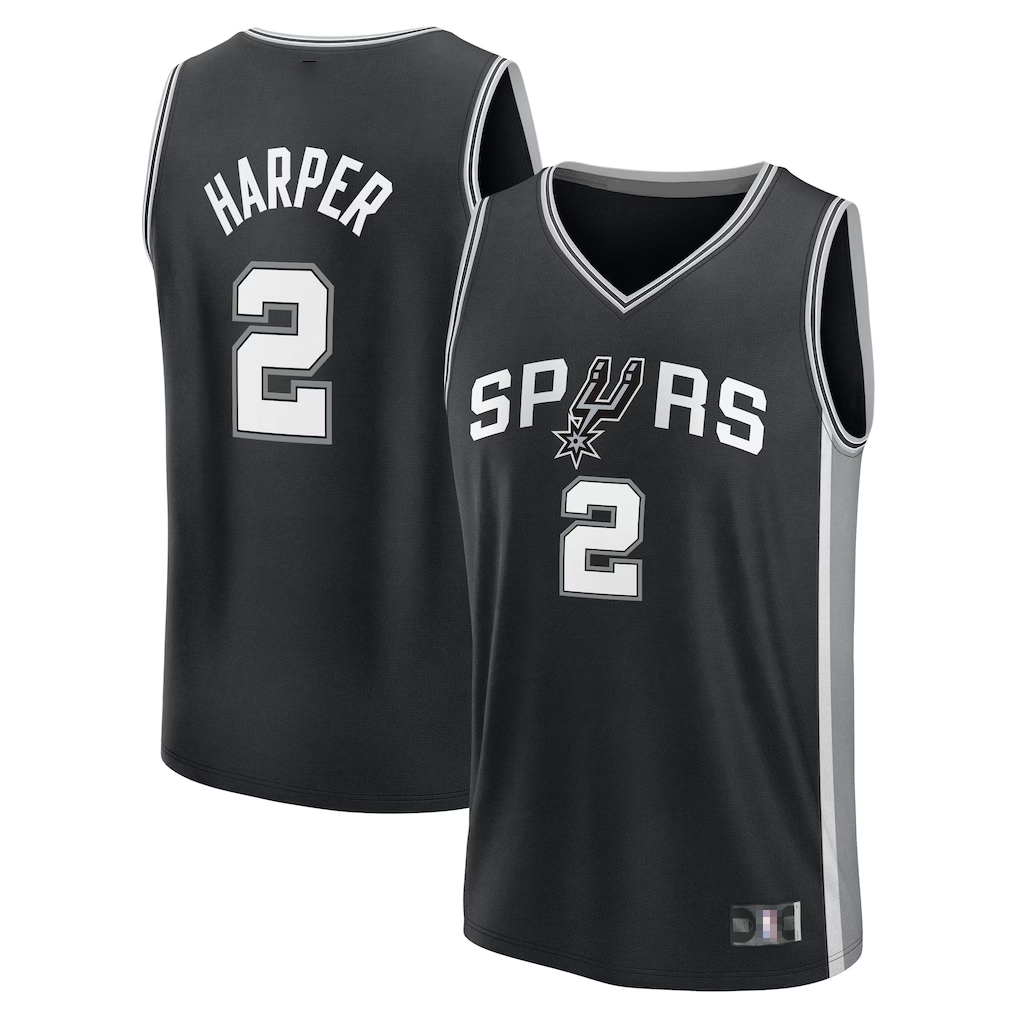 Pouc SA.Spurs #2 Dylan Harper Fanatics Black 2025 NBA Draft First Round Pick Fast Break Replica Jerseys - Icon Edition
