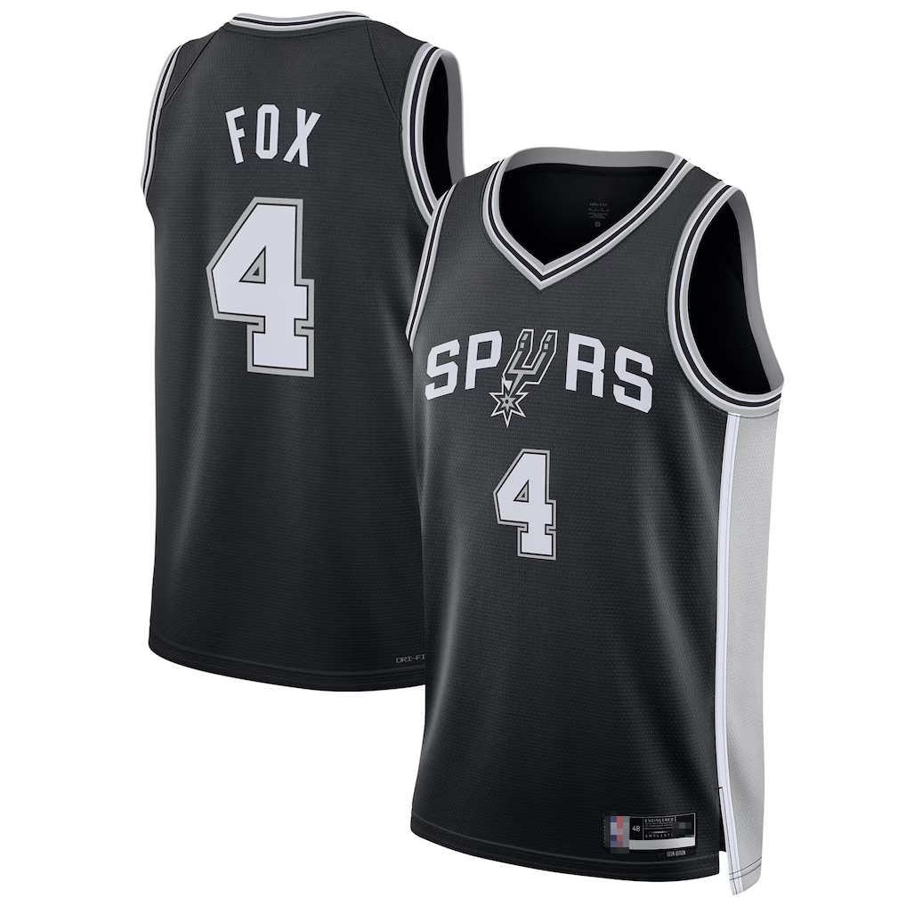 Pouc SA.Spurs #4 De'Aaron Fox Black Swingman Player Jerseys - Icon Edition