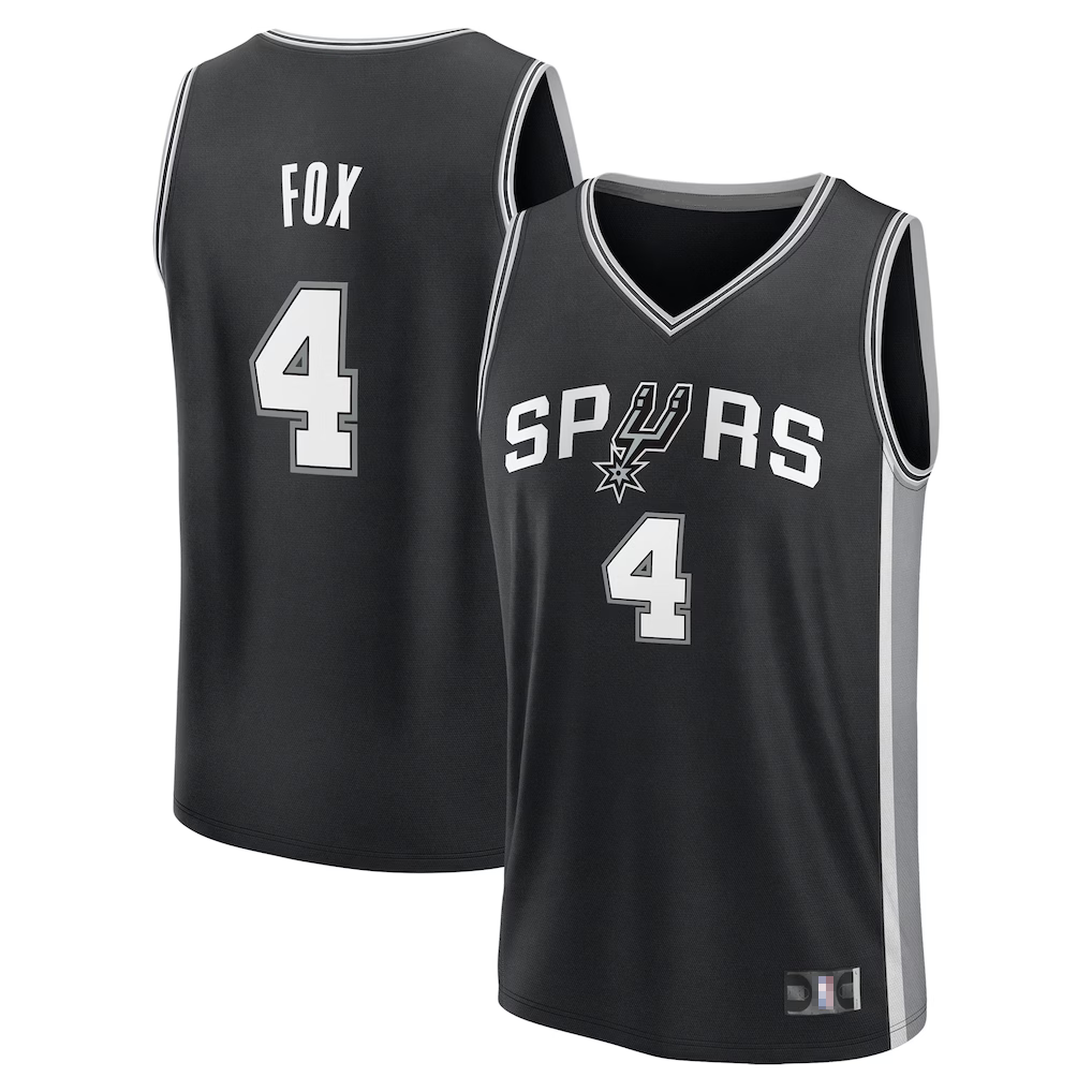 Pouc SA.Spurs #4 De'Aaron Fox Fanatics Black Fast Break Replica Player Jerseys - Icon Edition