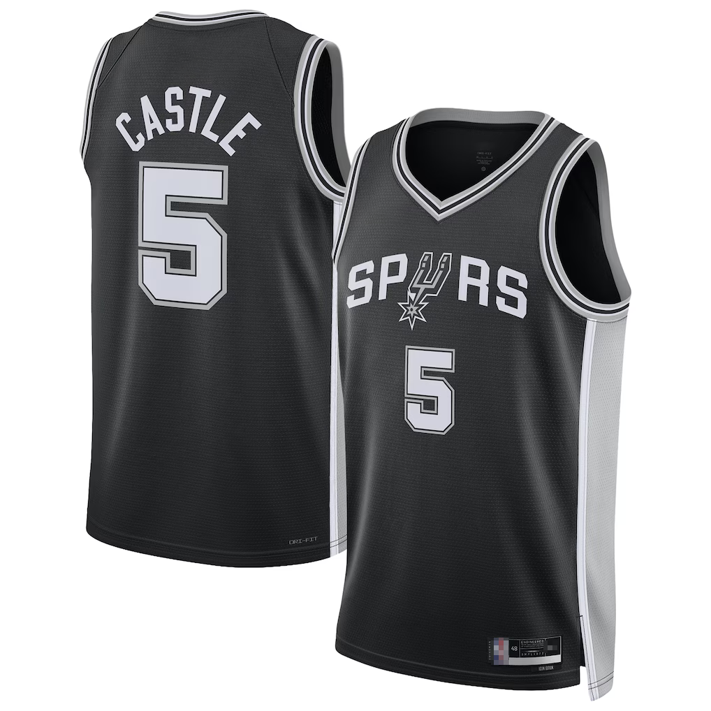 Pouc SA.Spurs #5 Stephon Castle Black Swingman Jerseys - Icon Edition