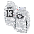 Pouc SF.49ers #13 Brock Purdy Player Arctic Camo Limited Salute to Service Pullover Hoodies Game Stitched Jerseys