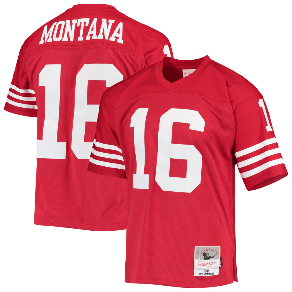 Pouc SF.49ers #16 Joe Montana Player Mitchell & Ness Legacy Replica Scarlet Stitched Jerseys