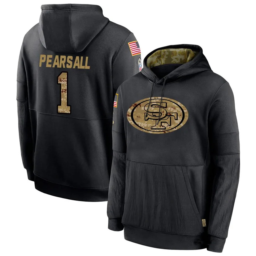 Pouc SF.49ers #1 Ricky Pearsall Player Black Salute To Service Hoodie Player Stitched Jerseys