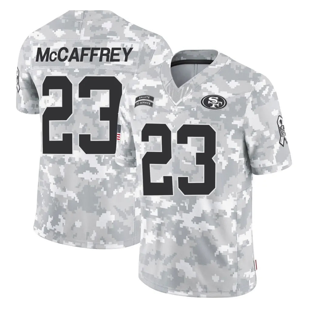 Pouc SF.49ers #23 Christian McCaffrey Player Arctic Camo Limited Salute To Service Home Game Stitched Jerseys