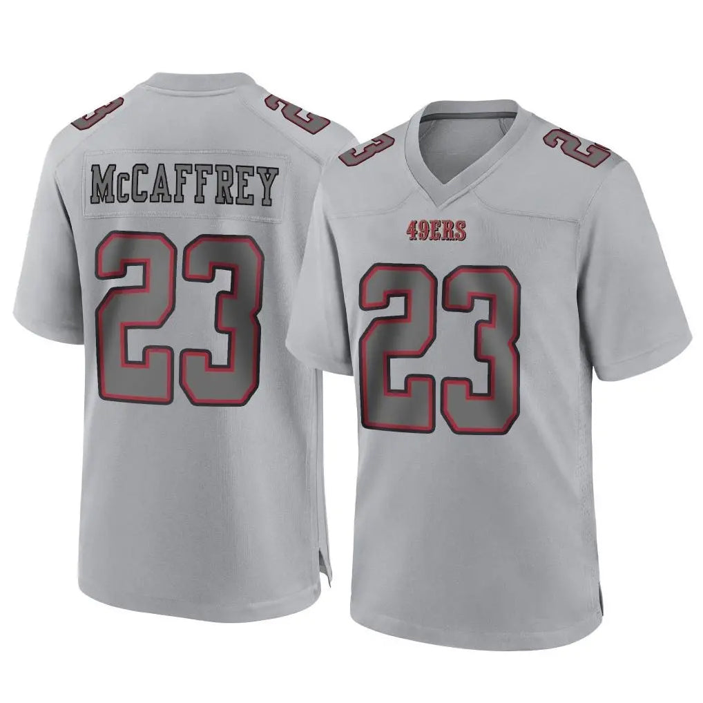 Pouc SF.49ers #23 Christian McCaffrey Player Gray Atmosphere Fashion Home Game Stitched Jerseys