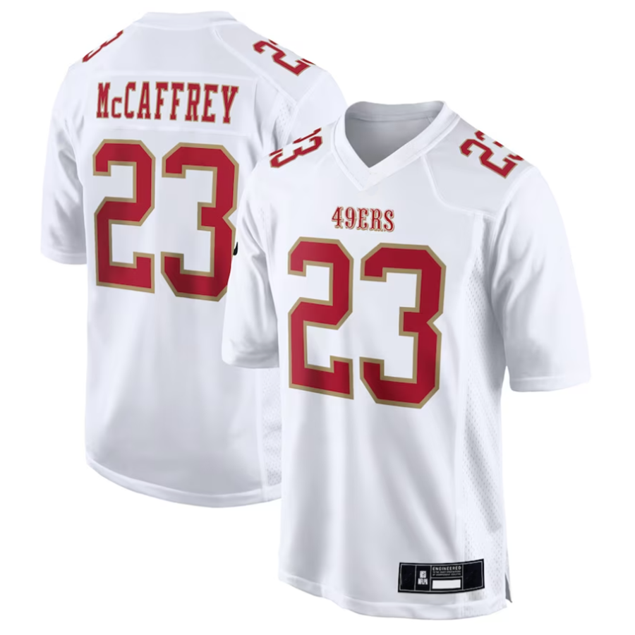 Pouc SF.49ers #23 Christian McCaffrey Player Tundra White Fashion Game Stitched Jerseys