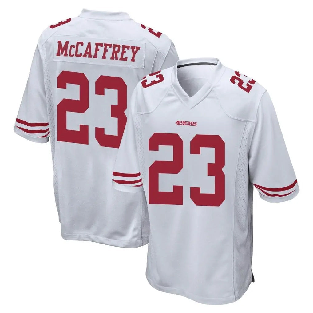 Pouc SF.49ers #23 Christian McCaffrey Player White Home Game Stitched Jerseys