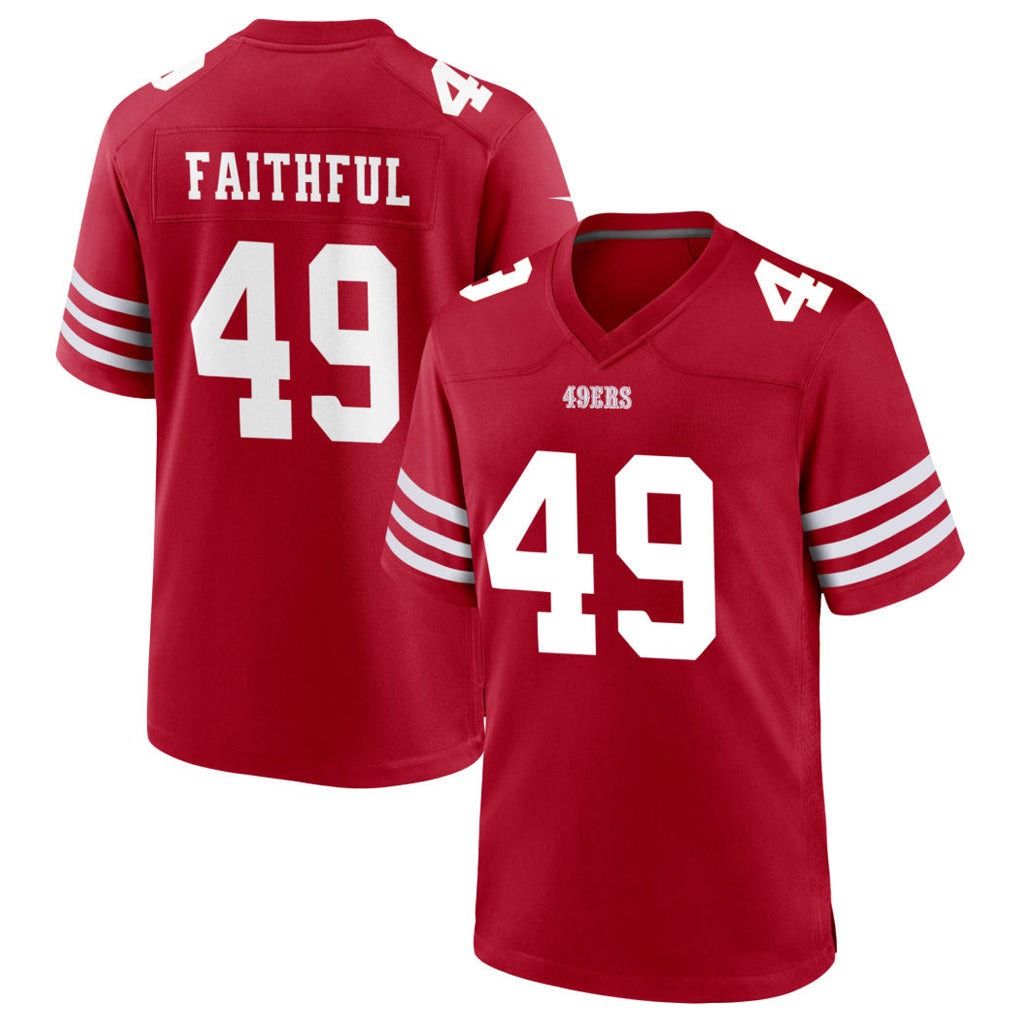 Pouc SF.49ers #49 The Faithful Player Scarlet Home Game Football Jerseys