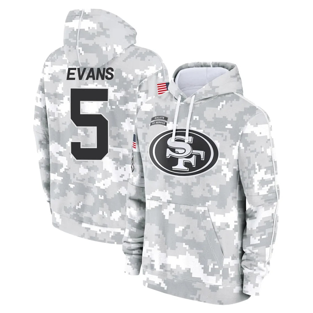Pouc SF.49ers #5 Mike Evans Player Arctic Camo Limited Salute to Service Pullover Hoodies Game Stitched Jerseys