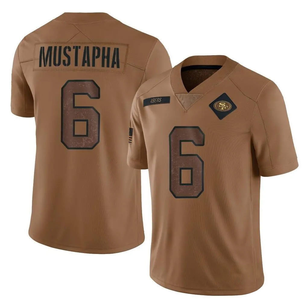 Pouc SF.49ers #6 Malik Mustapha Player Brown Limited Salute To Service Home Game Stitched Jerseys