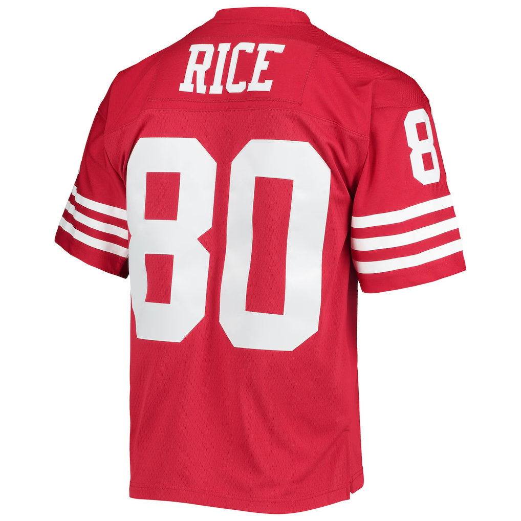 Pouc SF.49ers #80 Jerry Rice Mitchell & Ness Scarlet Legacy Replica Jersey Stitched Puhic Game Jerseys