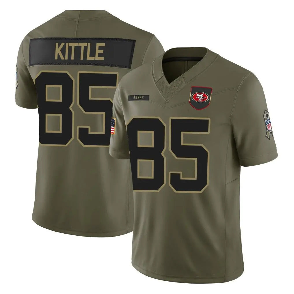 Pouc SF.49ers #85 George Kittle Player Olive 2025 Salute To Service Limited Home Game Stitched Jerseys