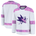 Pouc S.Jose Sharks White 2024 Hockey Fights Cancer Practice Jerseys