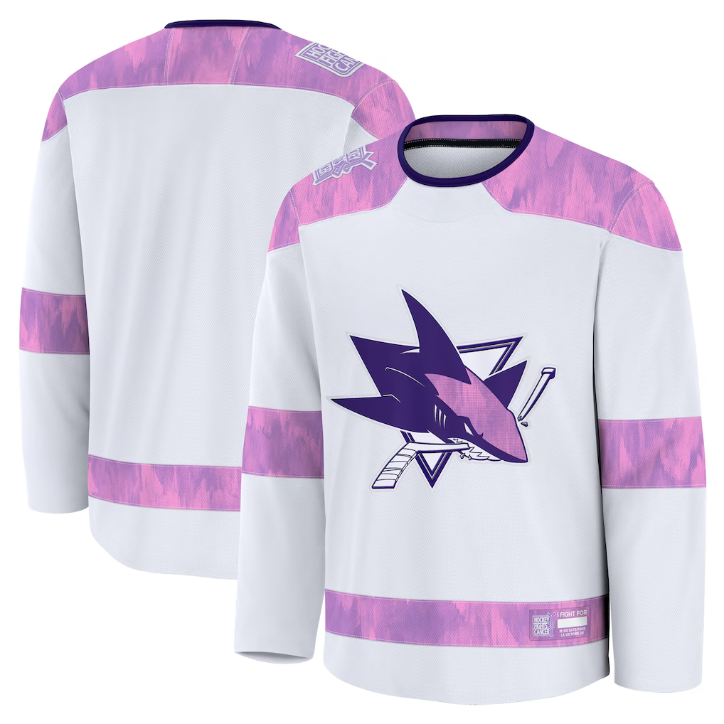 Pouc S.Jose Sharks White 2024 Hockey Fights Cancer Practice Jerseys