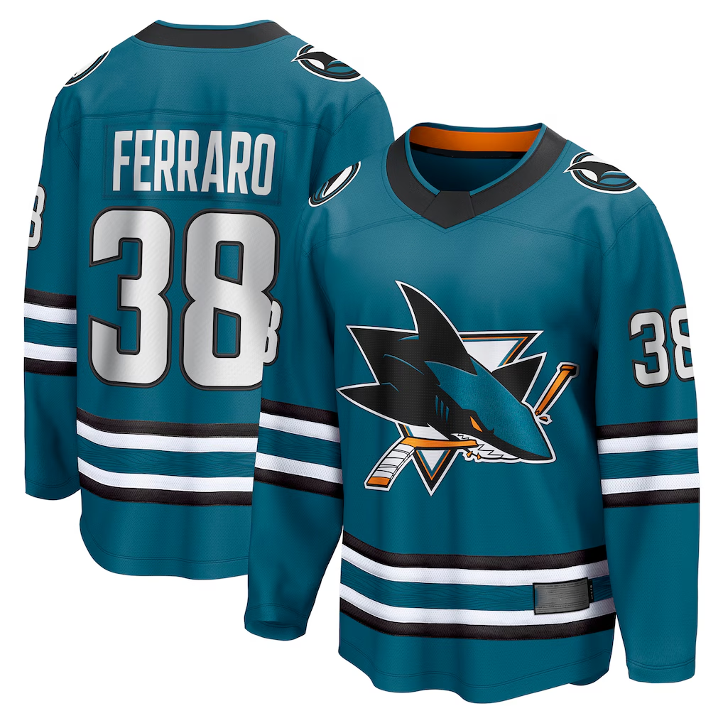 Pouc S.Jose Sharks #38 Mario Ferraro Teal Home Breakaway Player Jerseys