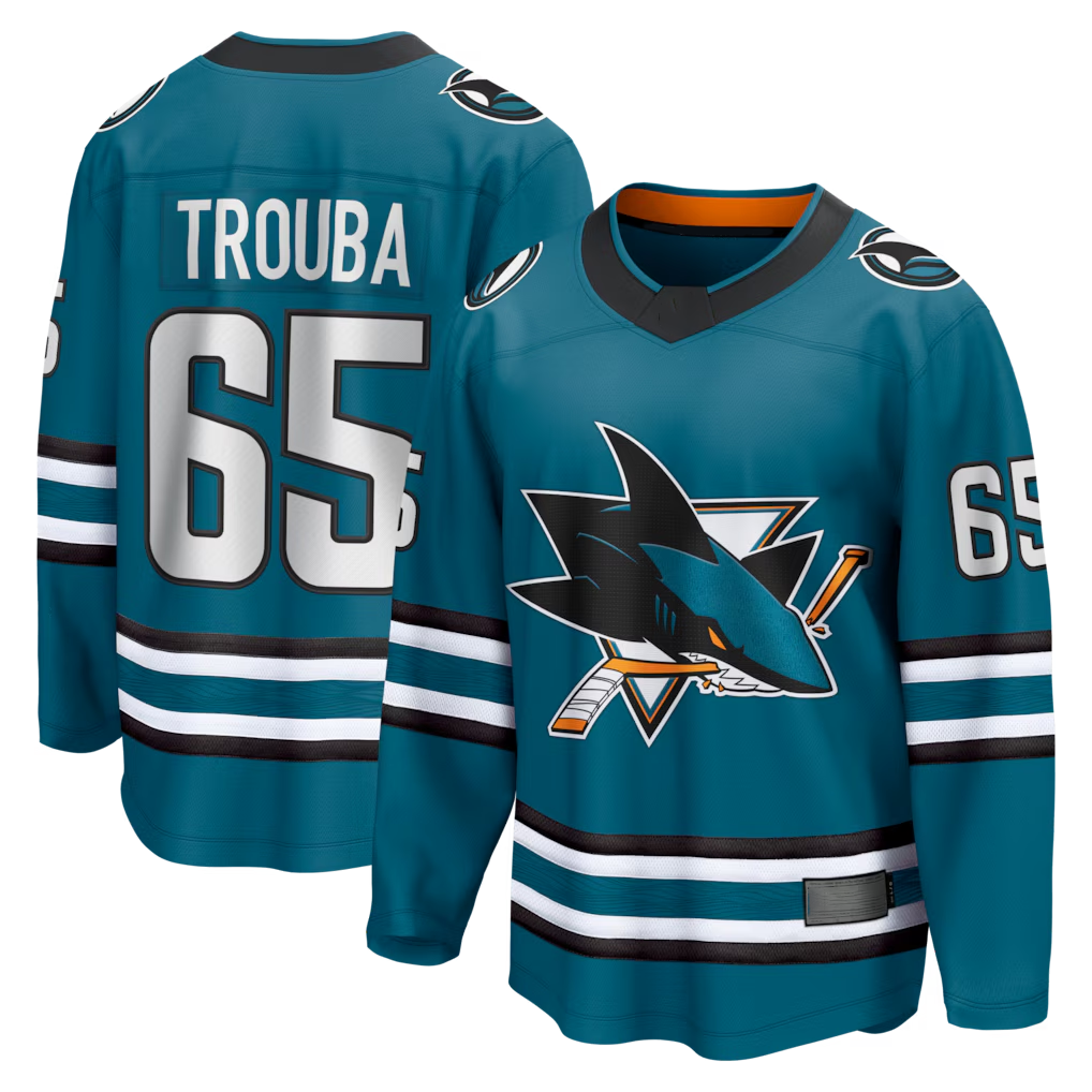 Pouc S.Jose Sharks #65 Jacob Trouba Teal Home Breakaway Jerseys