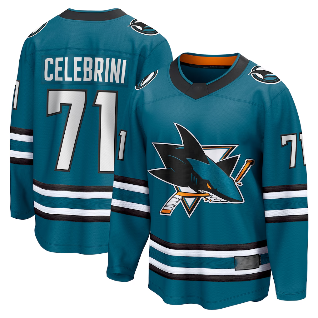 Pouc S.Jose Sharks #71 Macklin Celebrini Teal Home Breakaway Jerseys