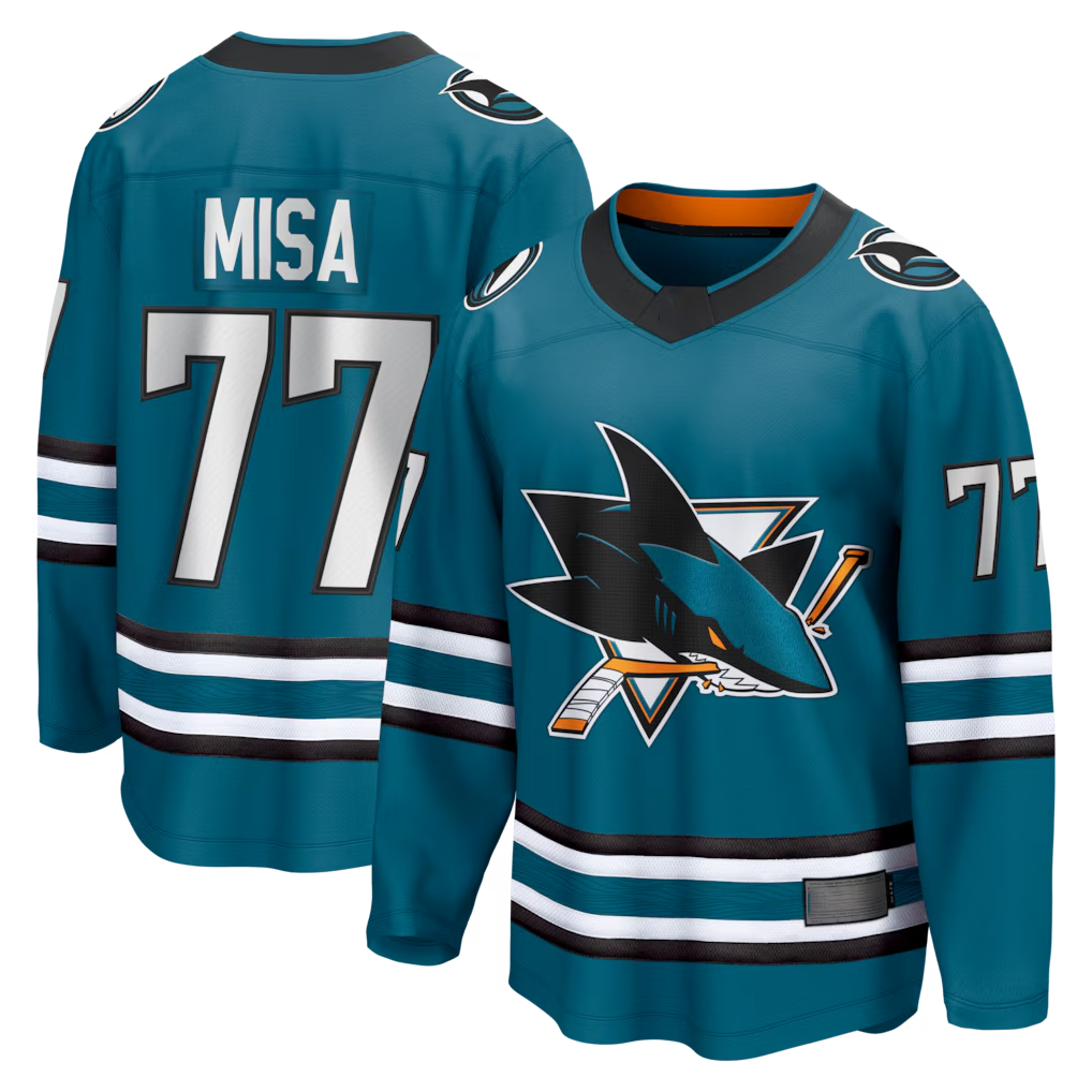 Pouc S.Jose Sharks #77 Michael Misa Teal Breakaway Jerseys