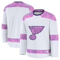 Pouc St.L.Blues White 2024 Hockey Fights Cancer Practice Jerseys