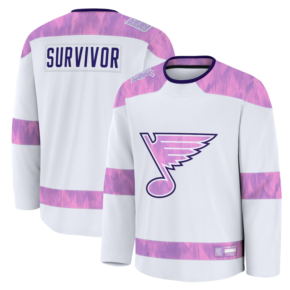 Pouc St.L.Blues White Hockey Fights Cancer Survivor Practice Jerseys