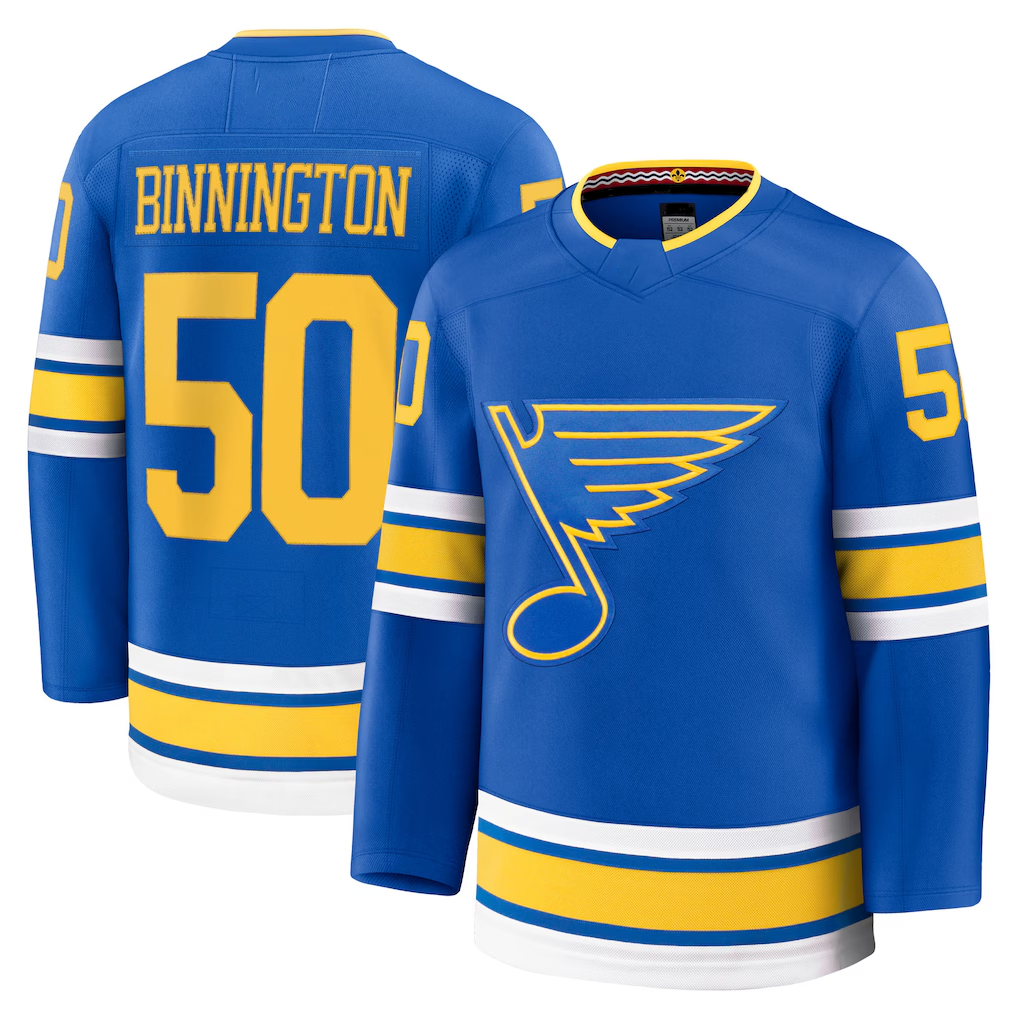 Pouc St.L.Blues #50 Jordan Binnington Blue Home Premium Player Jerseys