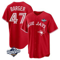 Pouc T.Blue Jays #47 Addison Barger Player Red 2025 World Series Game Stitched Jerseys