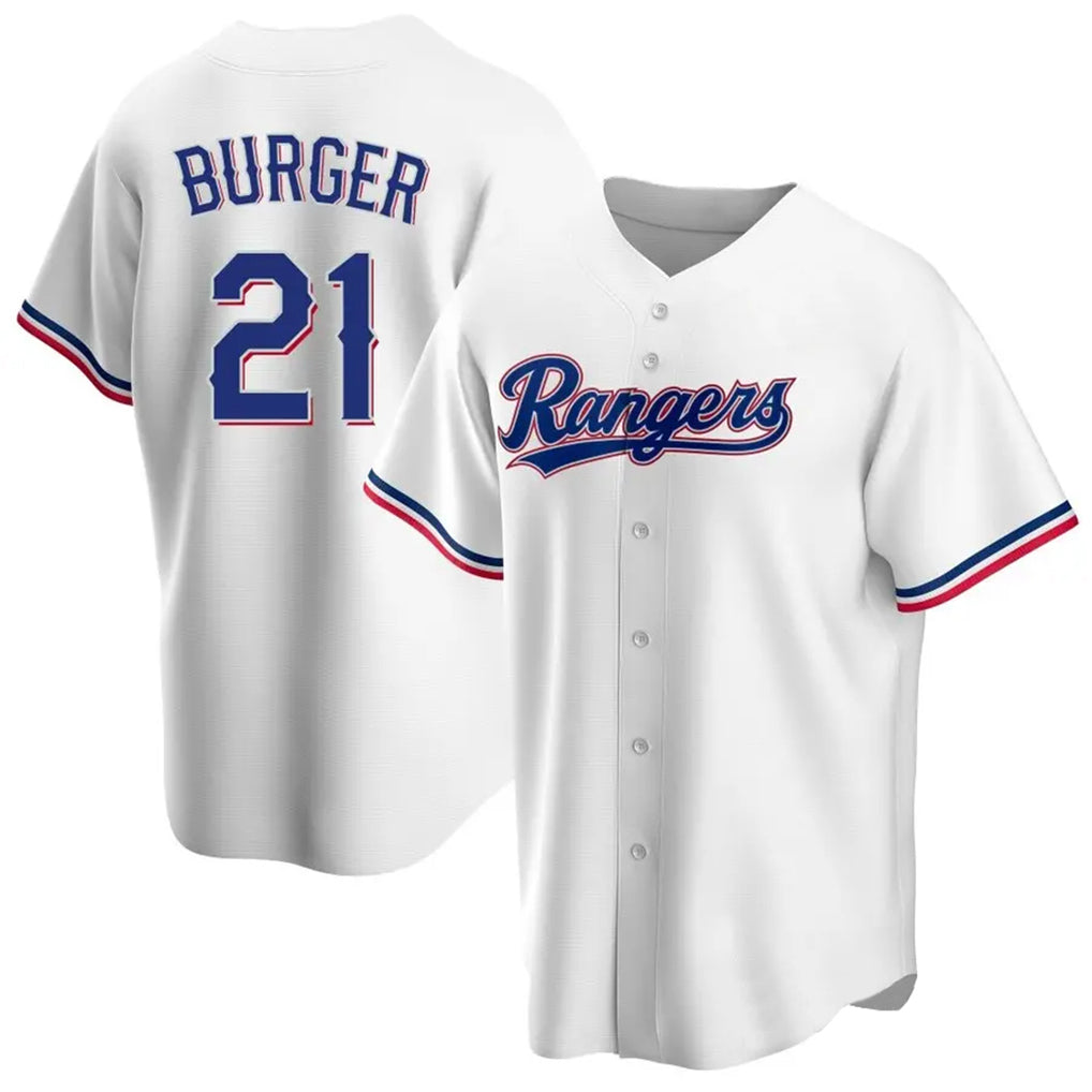 Pouc T.Rangers #21 Jake Burger Player White Home Game Stitched Jerseys