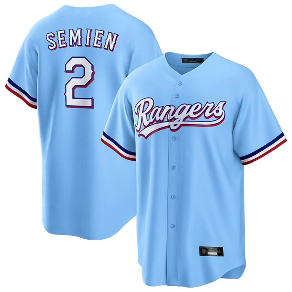 Pouc T.Rangers #2 Marcus Semien Player Light Blue Replica Game Stitched Jerseys