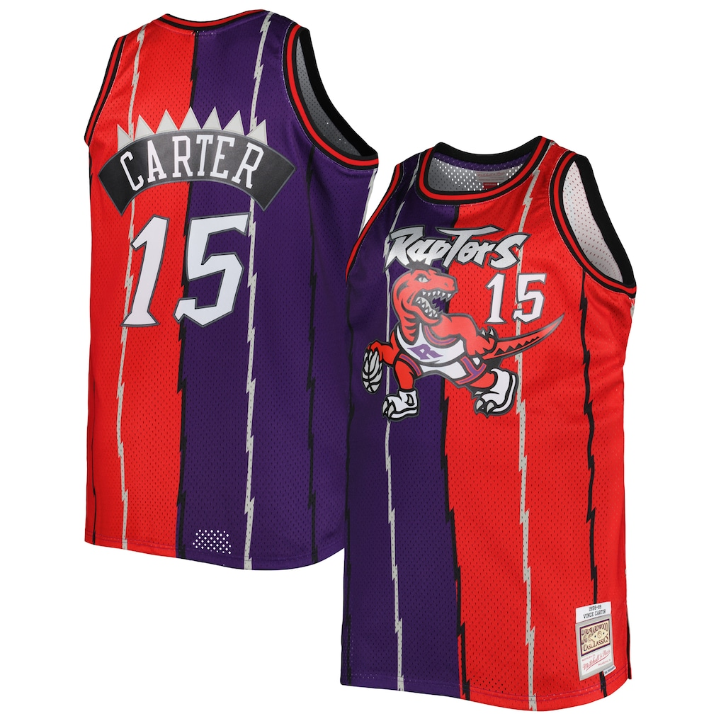Pouc T.Raptors Mitchell & Ness Purple Red Big & Tall Hardwood Classics 1998-99 Split Swingman Jerseys