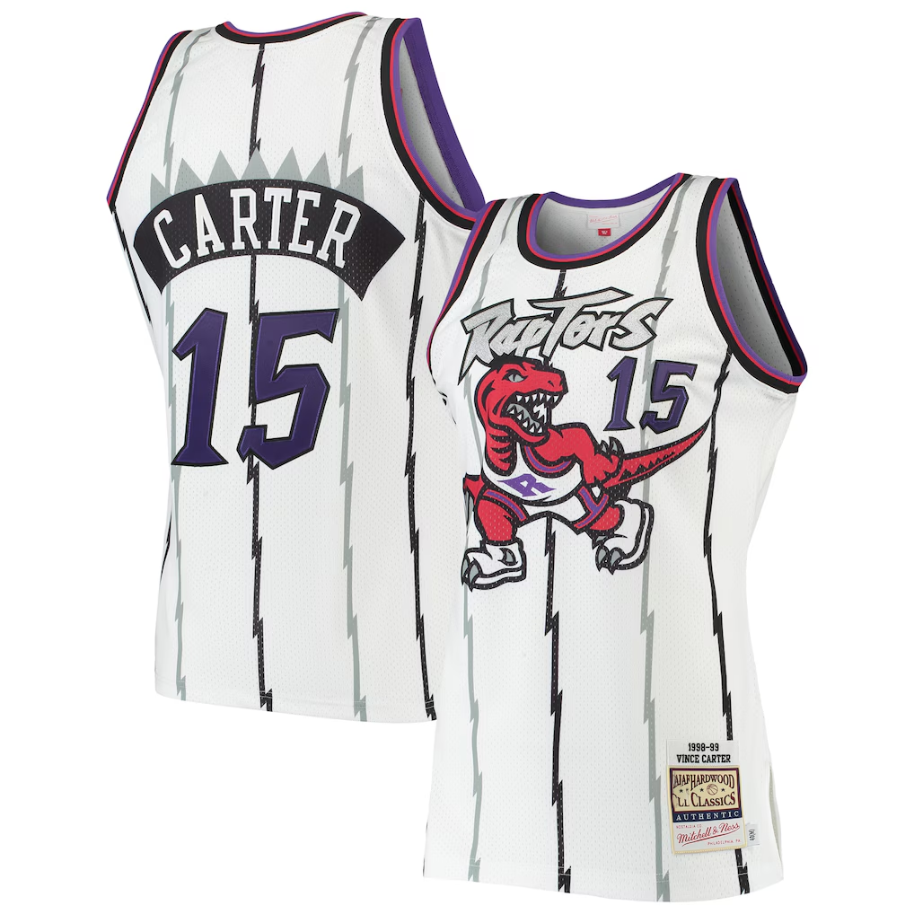 Pouc T.Raptors #15 Vince Carter Mitchell & Ness White 1998-99 Hardwood Classics Authentic Jerseys