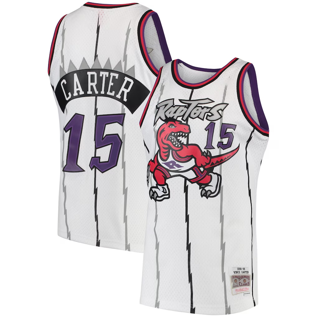Pouc T.Raptors #15 Vince Carter Mitchell & Ness White 1998-99 Hardwood Classics Swingman Jerseys