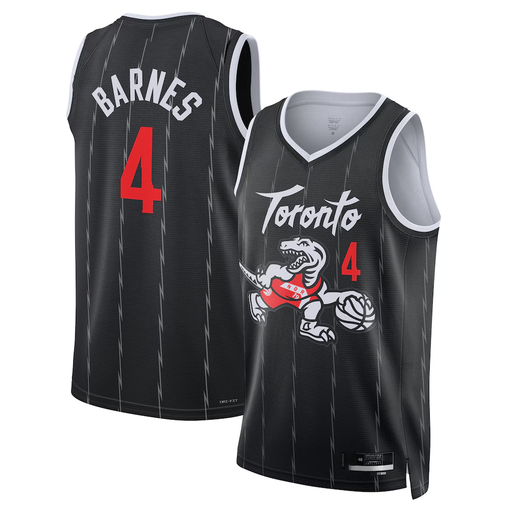 Pouc T.Raptors #4 Scottie Barnes Black 2025-26 Swingman Jerseys - City Edition