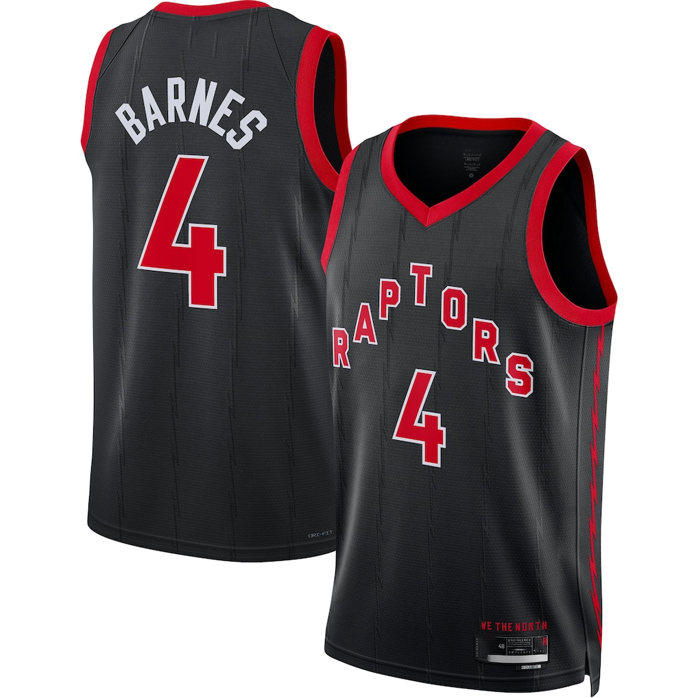 Pouc T.Raptors #4 Scottie Barnes Black Swingman Jerseys - Statement Edition