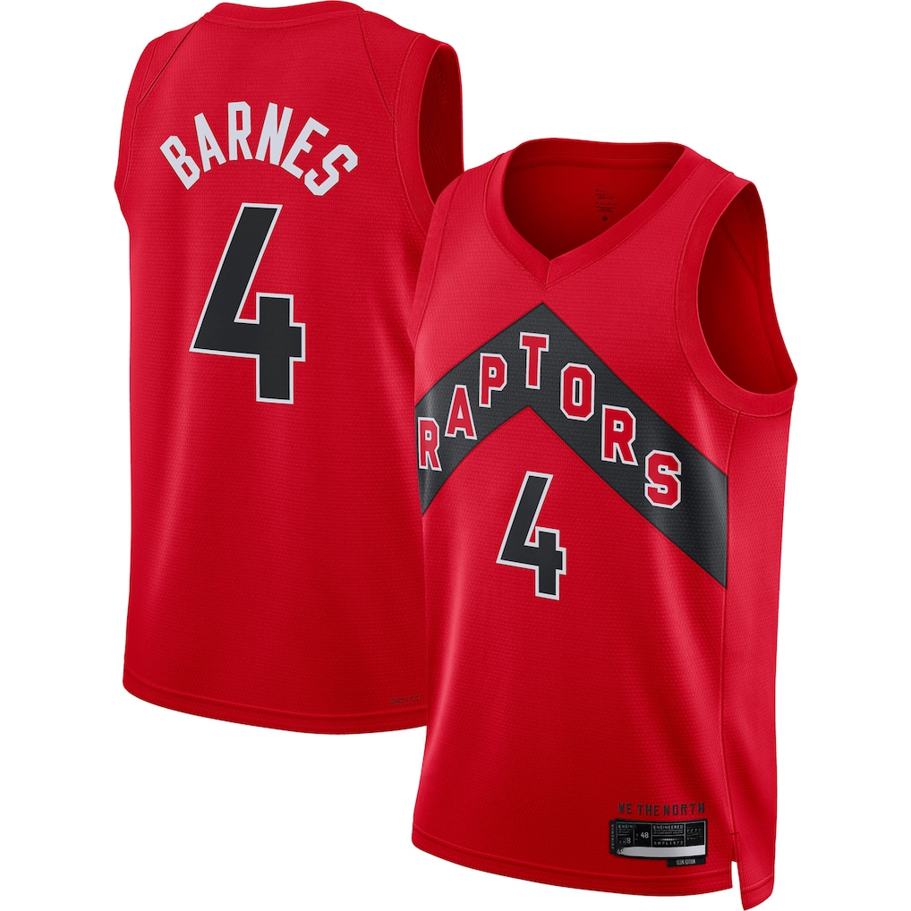 Pouc T.Raptors #4 Scottie Barnes Red Swingman Jerseys - Icon Edition