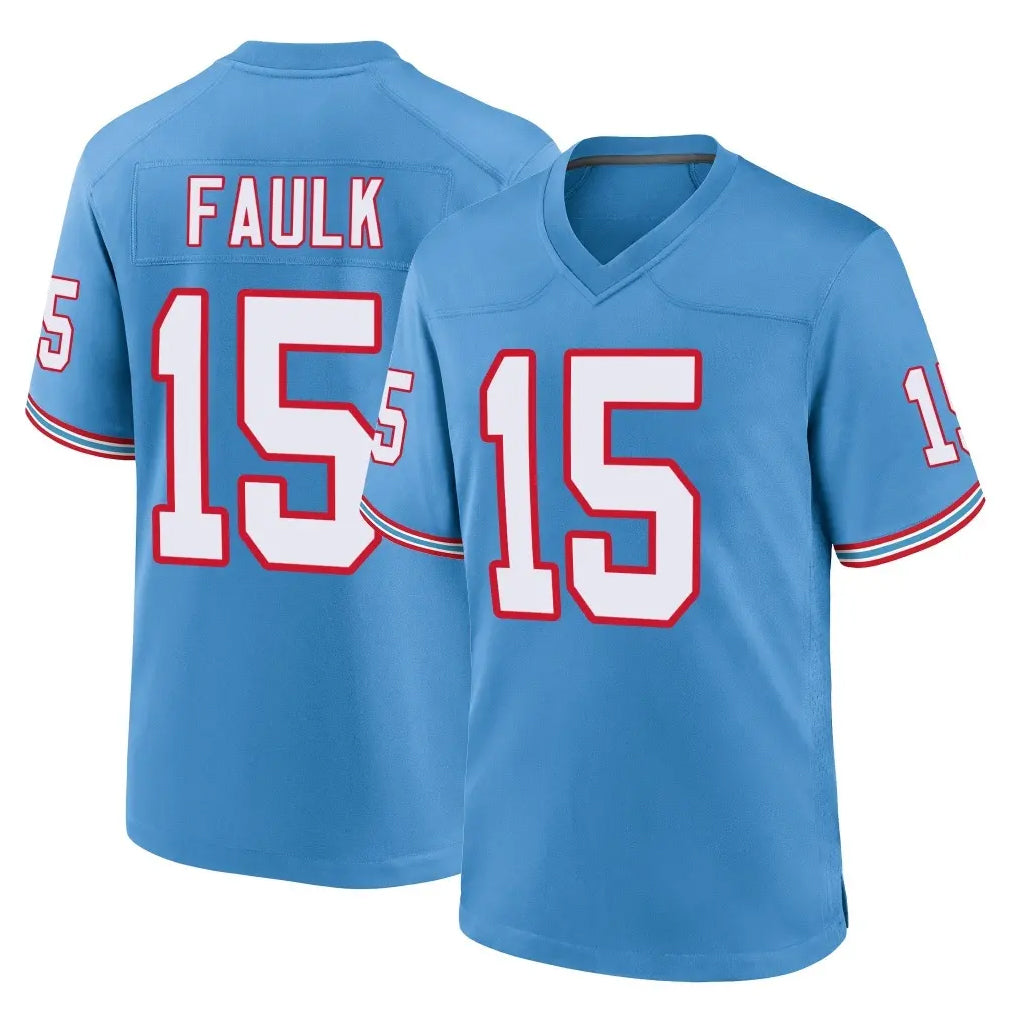 Pouc T.Titans #15 Keldric Faulk Player Light Blue Oilers Throwback Home Game Stitched Jerseys