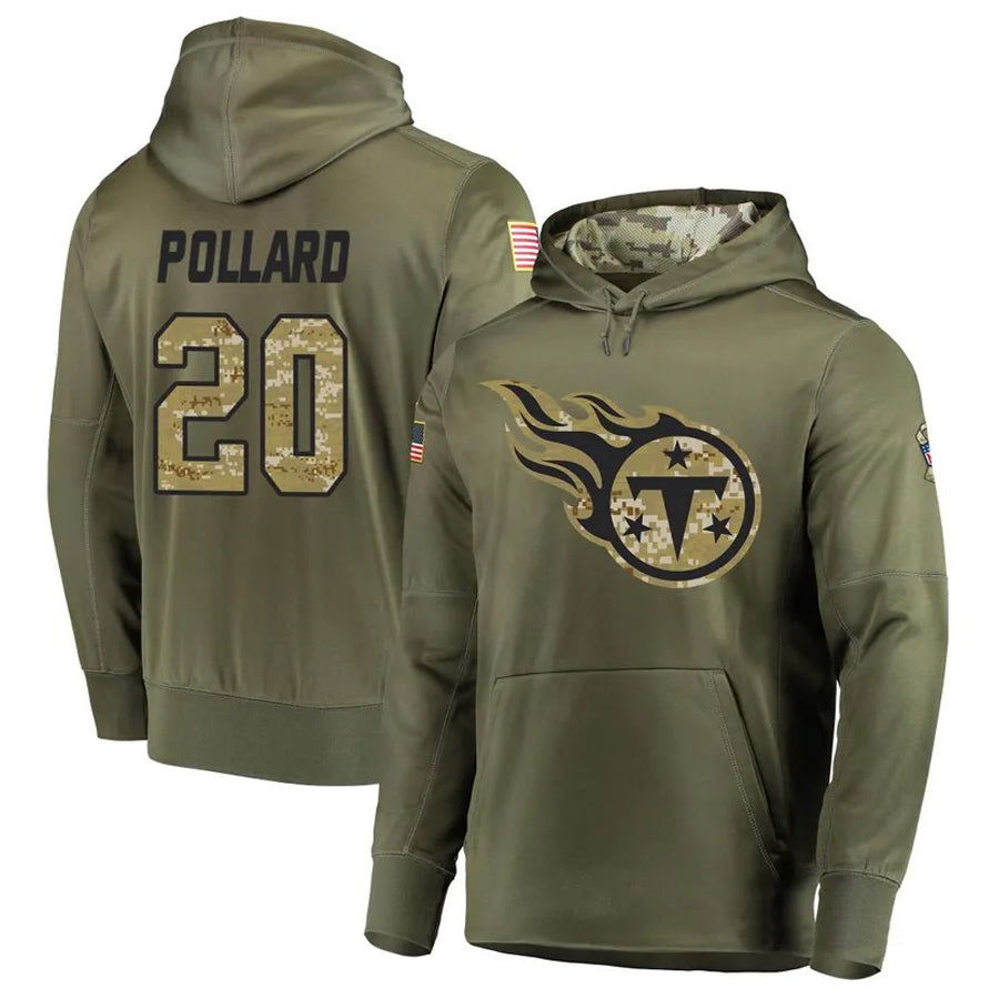 Pouc T.Titans #20 Tony Pollard Player Camo Salute To Service Hoodies Olive Stitched Jerseys