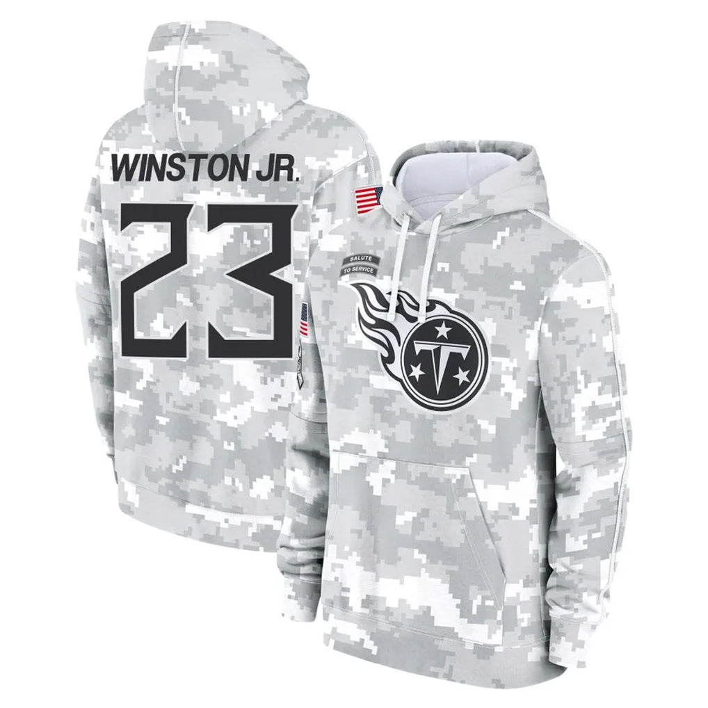 Pouc T.Titans #23 Kevin Winston Jr. Player Camo Arctic Salute to Service Pullover Hoodies Home Game Stitched Jerseys