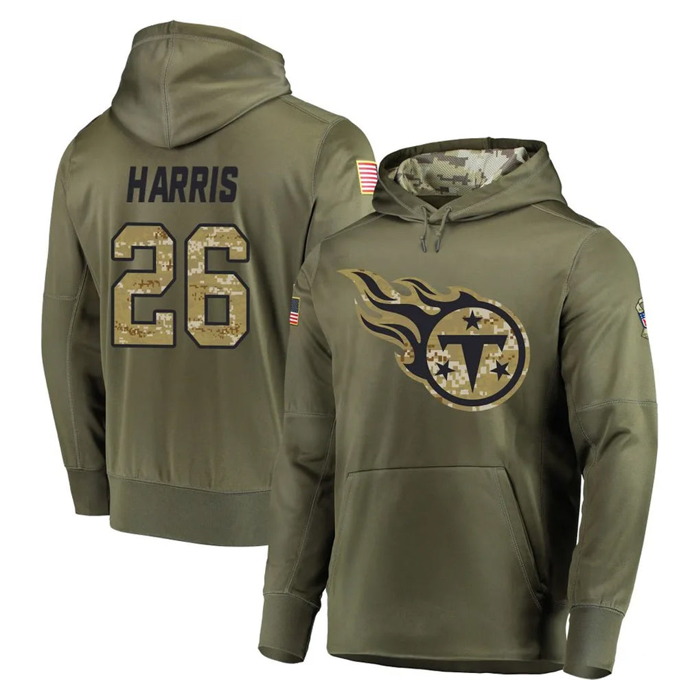 Pouc T.Titans #26 Marcus Harris Player Olive Salute to Service Pullover Hoodies Home Game Stitched Jerseys