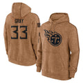 Pouc T.Titans #33 Cedric Gray Player Brown Salute To Service Club Pullover Hoodies Home Game Stitched Jerseys