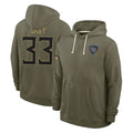 Pouc T.Titans #33 Cedric Gray Player Olive Salute to Service Hoodies Home Game Stitched Jerseys